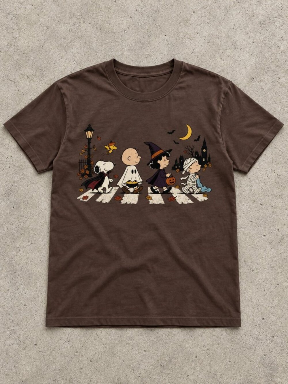 Snoopy Peanuts Halloween Trick or Treat Brown Gildan T-Shirt
